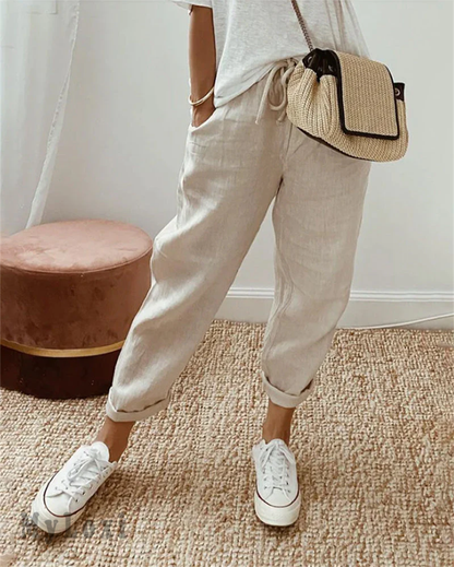 👖Casual bomulls- og linbukser for kvinner – pustende, høy midje og ankelengde eleganse🤍