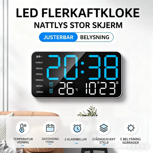 📢📢49 % RABATT !! ⏰Multifunksjonell dekorativ LED-digital veggklokke