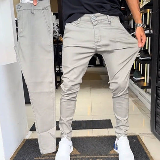 👖Herre slim fit fritidsbukser i ensfargede farger