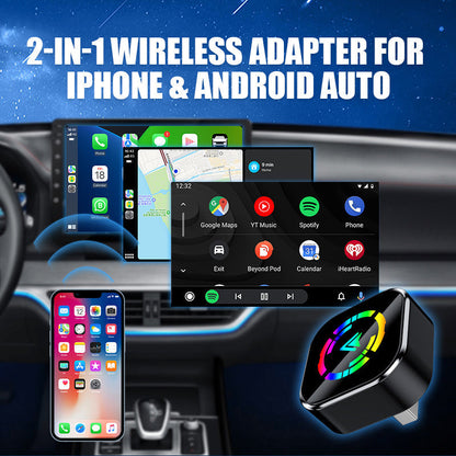 2-i-1 trådløs adapter for iPhone og Android Auto