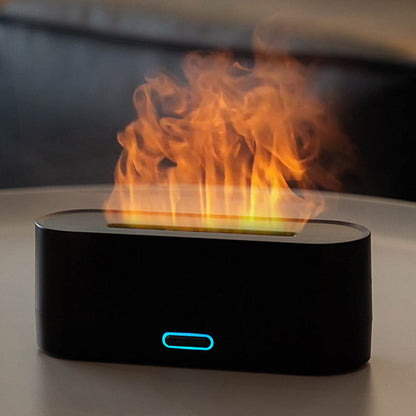 Fargerik aromaterapidiffusor med simulert flamme til skrivebordet